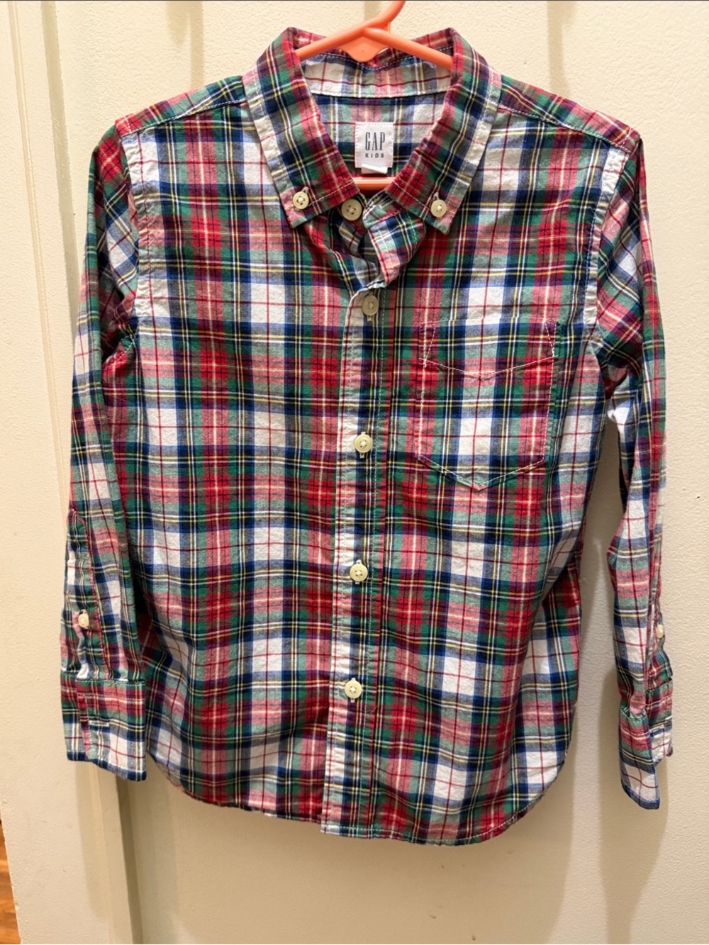 GAP Plaid Button-Down Shirt in Red, Green & Blue